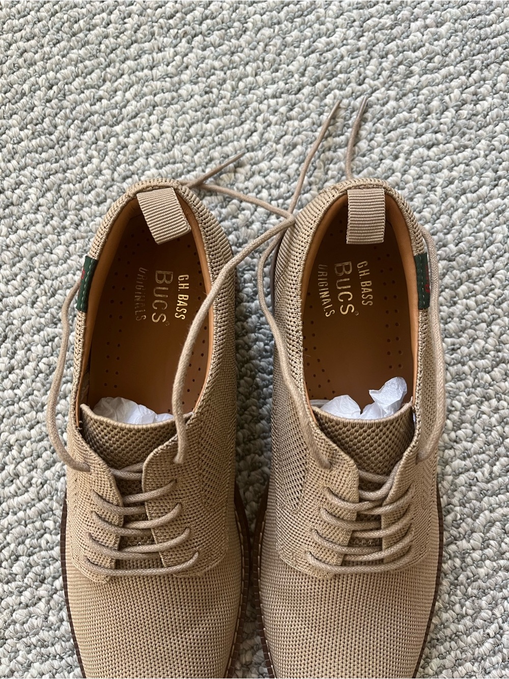 LIKE NEW GH Bass Women’s 10 Denise Knit Derby Oxford Flat Tan Beige - Picture 6 of 6